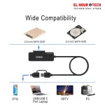 ONTEN UCA312 USB-A & USB-C to SATA Adapter with 3×USB 3.0 Hub – 2.5” HDD/SSD External Enclosure & Multi-Port USB Expansion