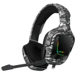 Onikuma K20 Camo Grey Gaming Headset with Surround Sound PS4 Headphones with Mic Works with Xbox One PC,RGB Lightweight Soft Earmuffs &amp; Volume Control