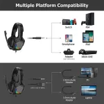 Onikuma K20 Camo Grey Gaming Headset with Surround Sound PS4 Headphones with Mic Works with Xbox One PC,RGB Lightweight Soft Earmuffs &amp; Volume Control