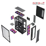 Xander Velox Gaming Case Mid Tower 4 Fan RGB CONTROLLER Black + PSU 600W +80 PLUS WHITE fixed cable