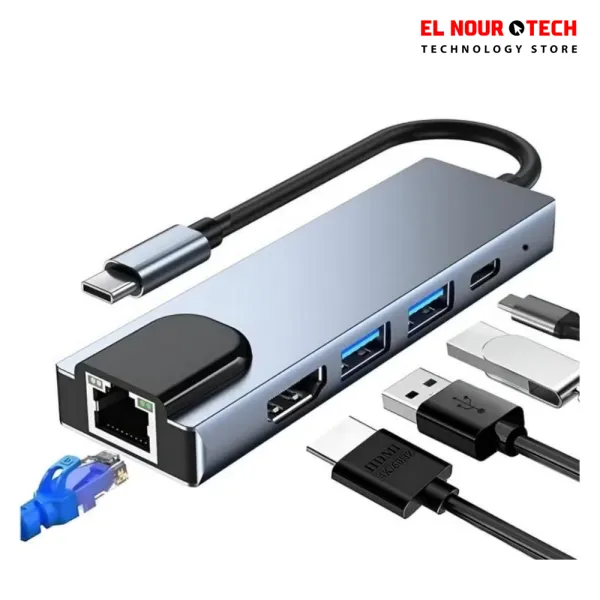HUB 5x1 Type-c To HDMI -2 x USB 3.0 - Type c - Lan