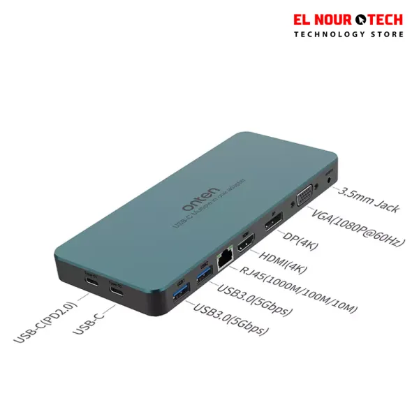 9188s USB-C Docking Station 9-in-1, VGA 1080P@60Hz, Displayport 4K, HDMI 4K, 3.5MM Jack, RJ45 1000M, USB 3.0 X2, USB-C Data, USB-C PD 3.0 @100W