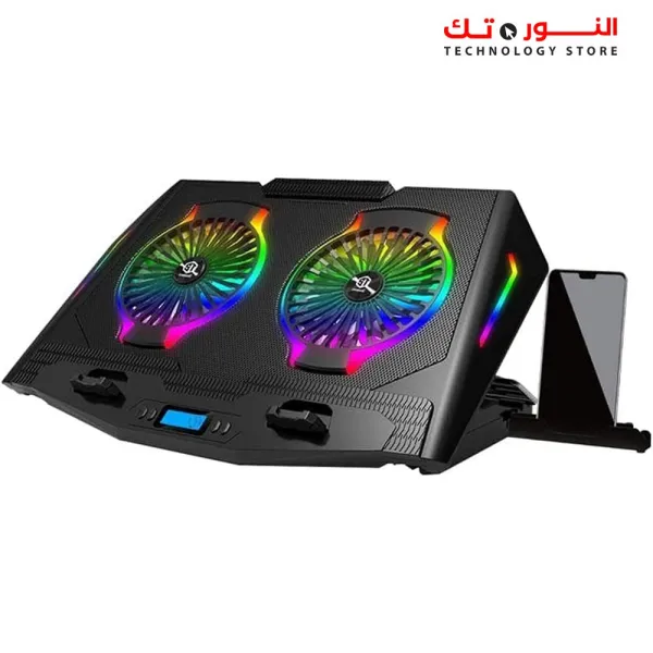 Standard ICE-07 Gaming Laptop Cooling Pad Stand with Mobile Holder – 2*RGB BIG Fans – LCD Screen – 2*USB - Suitable for 12-17 inch laptops
