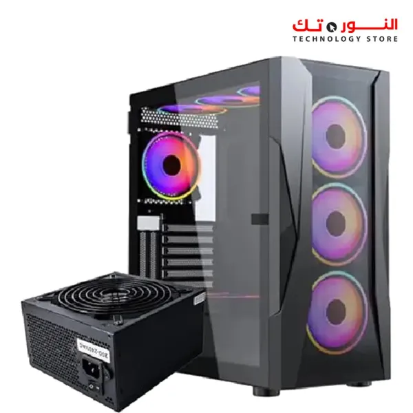 Xander Velox Gaming Case Mid Tower 4 Fan RGB CONTROLLER Black + PSU 600W +80 PLUS WHITE fixed cable