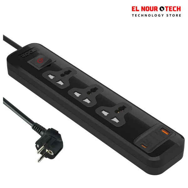 ILOCK Power Strip with 3 Outlets & 2 USB Ports (USB-C + USB-A)  Fast Charging | 2M