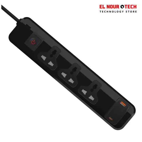 ILOCK Power Strip with 3 Outlets & 2 USB Ports (USB-C + USB-A)  Fast Charging | 2M
