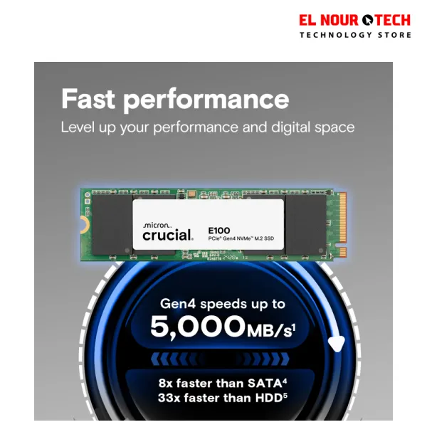 Crucial E100 2TB M.2 NVMe PCIe Gen4 Internal SSD