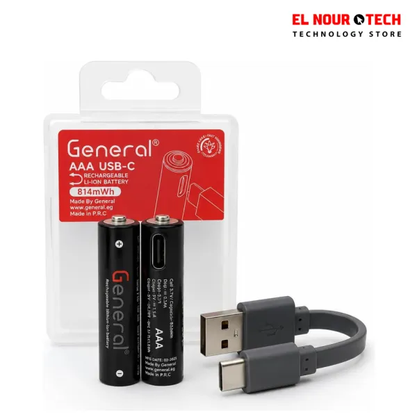 General Rechargeable AAA USB-C Batteries - 814mWh - 2 Pack