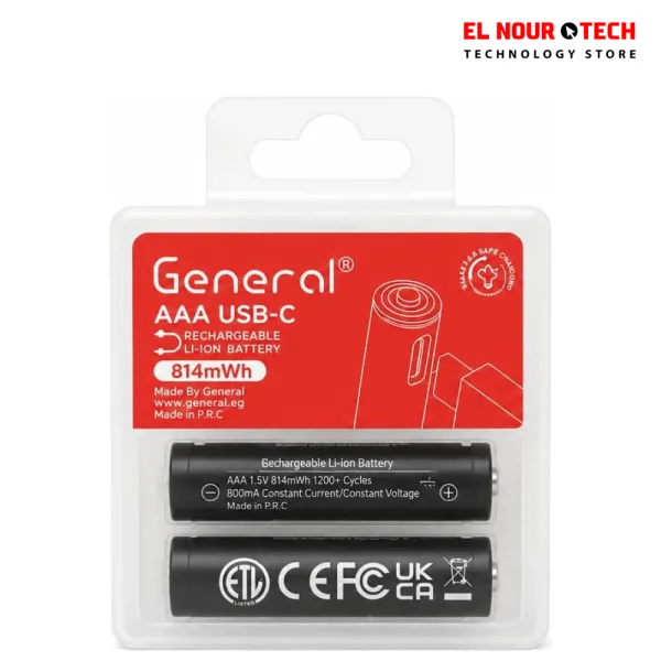General Rechargeable AAA USB-C Batteries - 814mWh - 2 Pack