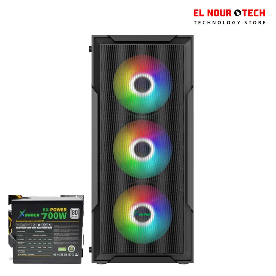 Xander CASE Hulk 4 ARGB Fans & ARGB Mesh Mid Tower Gaming Case With PSU 700W 80+ - Black