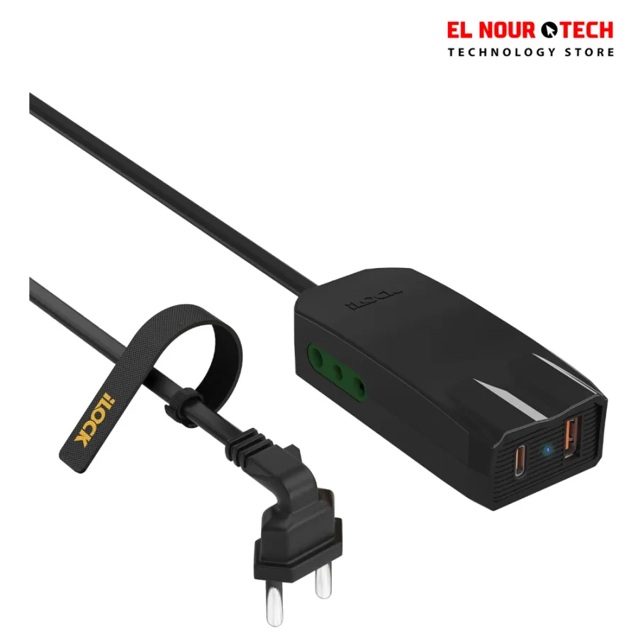 شاحن ومشترك صغير LOCK Mini Charger PRO Dual Port Type-C & Type-A مع 2 مخرج كهرباء وشحن سريع