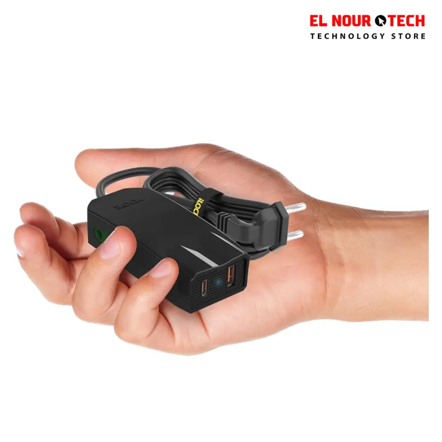 شاحن ومشترك صغير LOCK Mini Charger PRO Dual Port Type-C & Type-A مع 2 مخرج كهرباء وشحن سريع