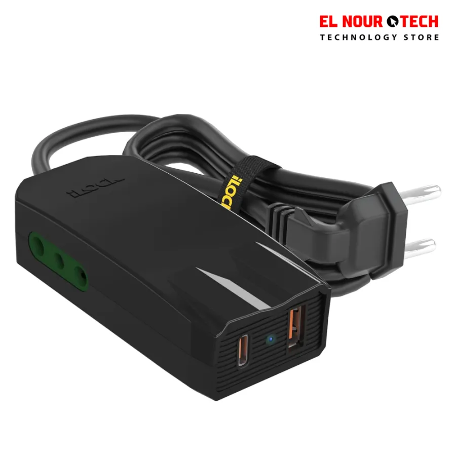 شاحن ومشترك صغير LOCK Mini Charger PRO Dual Port Type-C & Type-A مع 2 مخرج كهرباء وشحن سريع