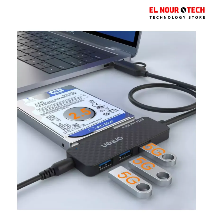 ONTEN UCA312 USB-A & USB-C to SATA Adapter with 3×USB 3.0 Hub – 2.5” HDD/SSD External Enclosure & Multi-Port USB Expansion