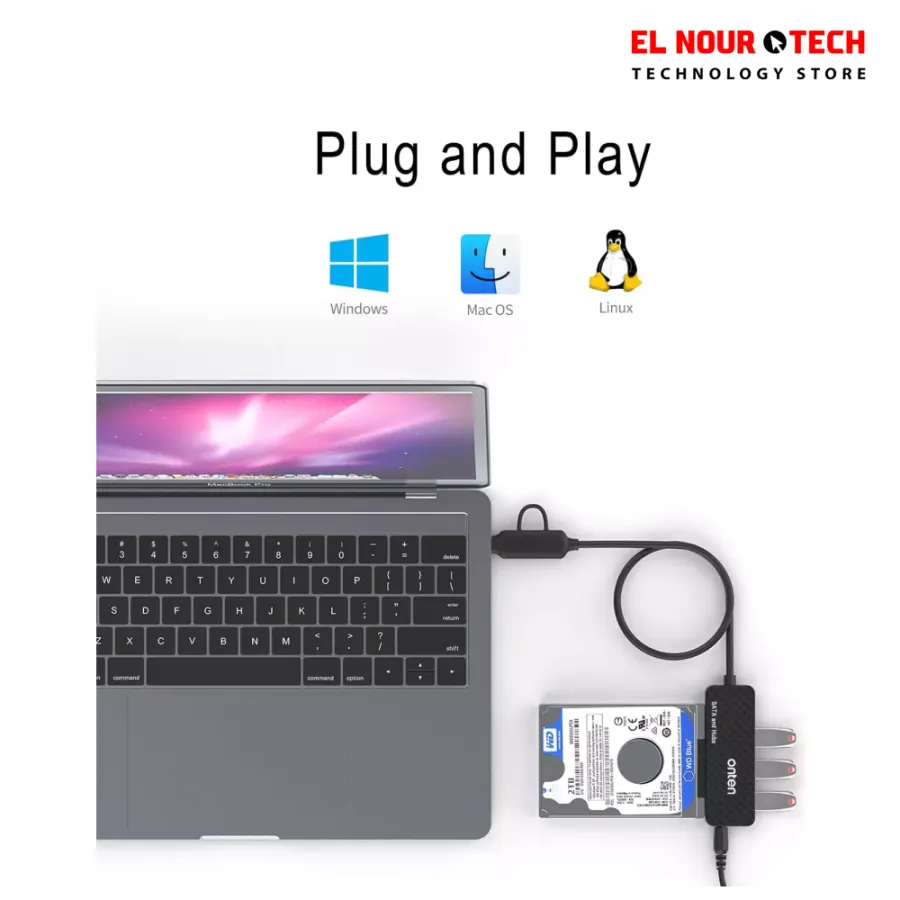 ONTEN UCA312 USB-A & USB-C to SATA Adapter with 3×USB 3.0 Hub – 2.5” HDD/SSD External Enclosure & Multi-Port USB Expansion