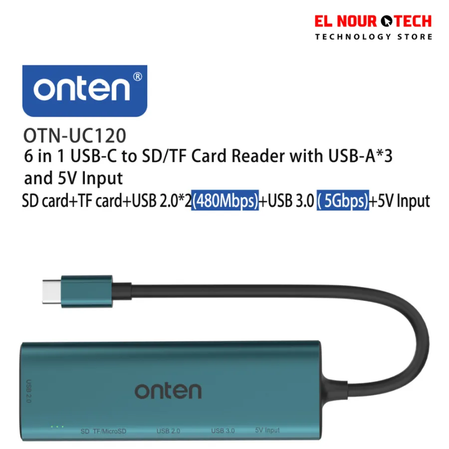 ONTEN UC120 6-in-1 USB-C to USB3.0 + 2xUSB2.0 + Type-C Input + SD / TF Card Slots Adapter USB Hub