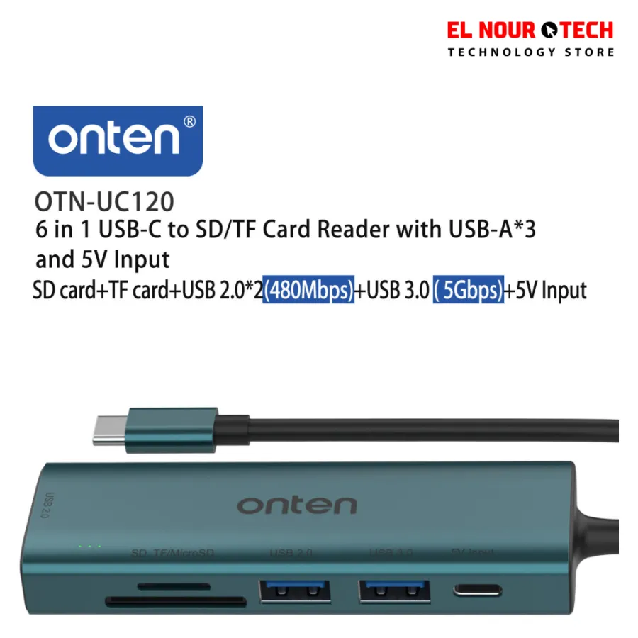 ONTEN UC120 6-in-1 USB-C to USB3.0 + 2xUSB2.0 + Type-C Input + SD / TF Card Slots Adapter USB Hub