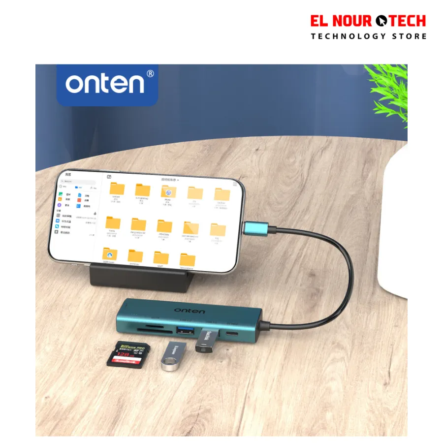 ONTEN UC120 6-in-1 USB-C to USB3.0 + 2xUSB2.0 + Type-C Input + SD / TF Card Slots Adapter USB Hub