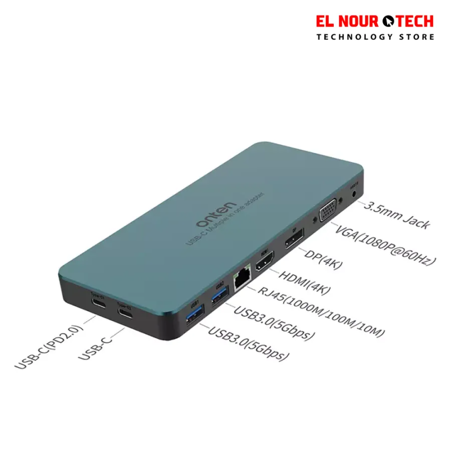 9188s USB-C Docking Station 9-in-1, VGA 1080P@60Hz, Displayport 4K, HDMI 4K, 3.5MM Jack, RJ45 1000M, USB 3.0 X2, USB-C Data, USB-C PD 3.0 @100W