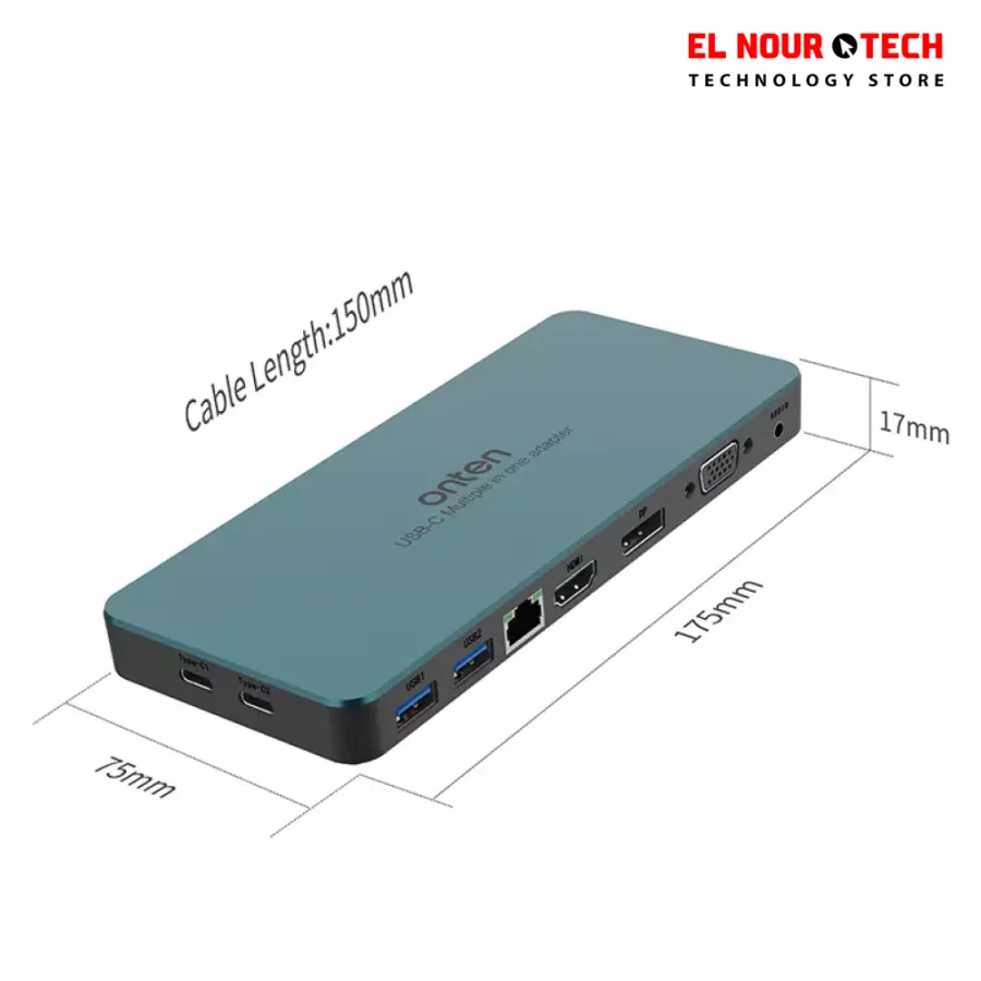 9188s USB-C Docking Station 9-in-1, VGA 1080P@60Hz, Displayport 4K, HDMI 4K, 3.5MM Jack, RJ45 1000M, USB 3.0 X2, USB-C Data, USB-C PD 3.0 @100W