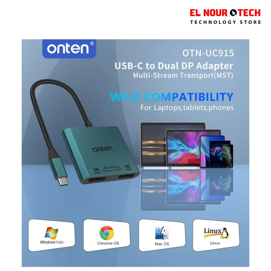 Onten UC915 USB-C to Dual DisplayPort Converter