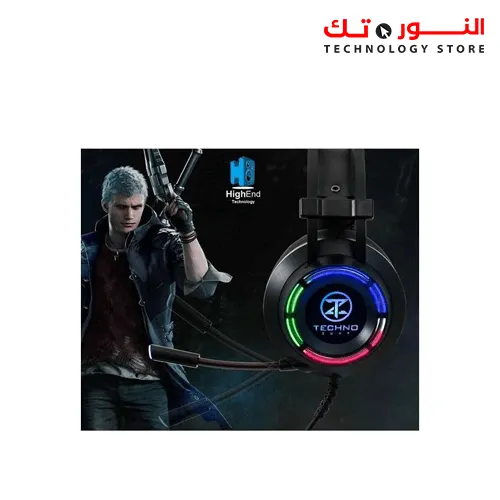 TechnoZone K47 Gaming Headphone With 2 Jack & Usb For Led Lights For Computer & Audio Cable Converter