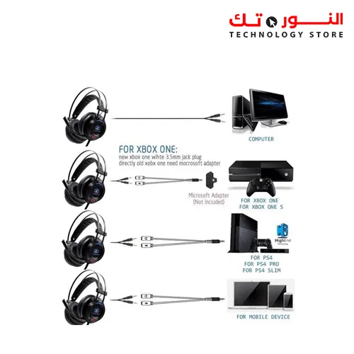 TechnoZone K47 Gaming Headphone With 2 Jack & Usb For Led Lights For Computer & Audio Cable Converter