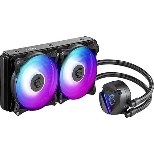 MSI MAG CORELIQUID 240R - AIO RGB CPU Liquid Cooler - Rotating Cap Design - 240mm Radiator - Dual 120mm RGB PWM Fans.