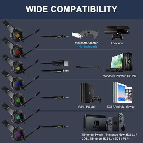 ONIKUMA K19 Gaming Headset for Xbox one PS4, RGB LED PC Gamer Headphones with Microphone Computer Xbox one s Playstation 4 Xbox 1 x Games Mic