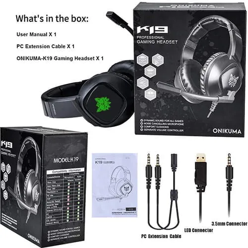 ONIKUMA K19 Gaming Headset for Xbox one PS4, RGB LED PC Gamer Headphones with Microphone Computer Xbox one s Playstation 4 Xbox 1 x Games Mic