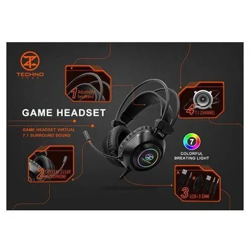 TechnoZone K35 Backlit LED Gaming Headset - Black