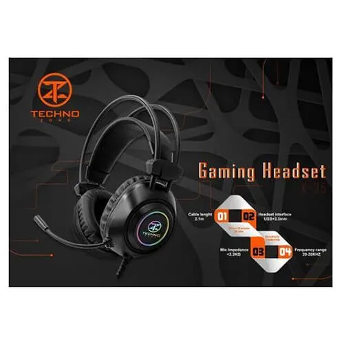 TechnoZone K35 Backlit LED Gaming Headset - Black