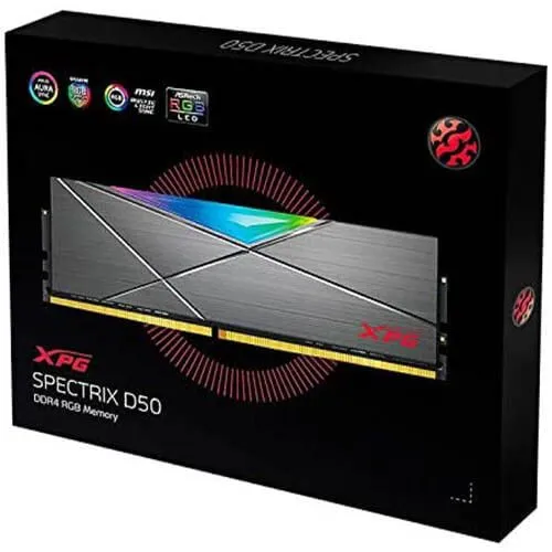 XPG SPECTRIX DDR4 D50 RGB 32GB (2x16GB) 3600MHz PC4-28800 U-DIMM 288-Pins Desktop Memory CL18-20-20 Kit Grey