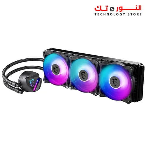 MSI MAG CORELIQUID 360R - AIO RGB CPU Liquid Cooler - Rotating Cap Design - 360mm Radiator - Triple 120mm RGB PWM Fans.