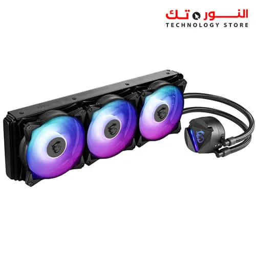 MSI MAG CORELIQUID 360R - AIO RGB CPU Liquid Cooler - Rotating Cap Design - 360mm Radiator - Triple 120mm RGB PWM Fans.
