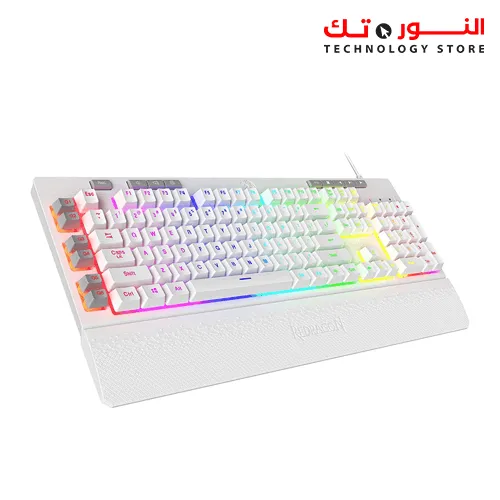 Redragon K512 Shiva RGB Backlit Membrane Gaming Keyboard with Multimedia Keys, Linear Mechanical-Feel Switch, 6 Extra On-Board Macro Keys, Dedicated Media Control, Detachable Wrist Rest, White