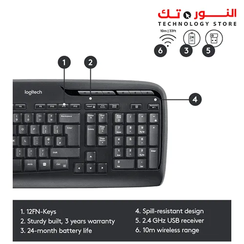 Logitech MK330 Wireless Keyboard and Mouse Combo for Windows, 2.4 GHz Wireless with USB-Receiver, Portable Mouse, Multimedia Keys, Long Battery Life, PC/Laptop, QWERTY UK Layout - Black