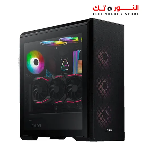 XPG Defender Mid Tower ATX Computer Case, MESH Front Panel, RGB Effect Efficient Airflow, Tempered Glass, x3 XPG VENTO 120 ARGB Fans, Removable Dust Filter, Black
