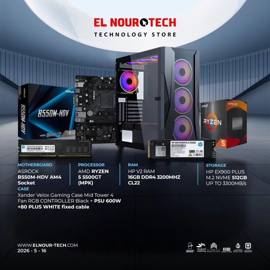 BUNDLE ASROCK B550M-HDV + AMD RYZEN 5 5500GT (MPK) + HP V2 RAM 16GB DDR4 3200MHZ CL22