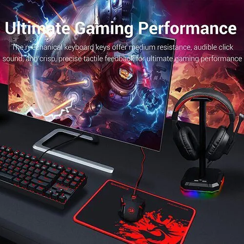 Redragon K552-BB Mechanical Gaming Keyboard and Mouse Combo &amp; Large Mouse Pad &amp; PC Gaming Headset with Mic, 87 Key RED LED Backlit Keyboard for Windows PC (Keyboard, Mouse, Headset Mousepad Set)