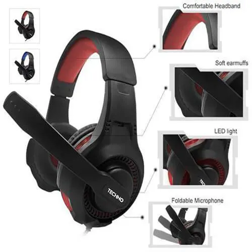 TechnoZone K40 USB Wired Gaming Headset Black/Blue