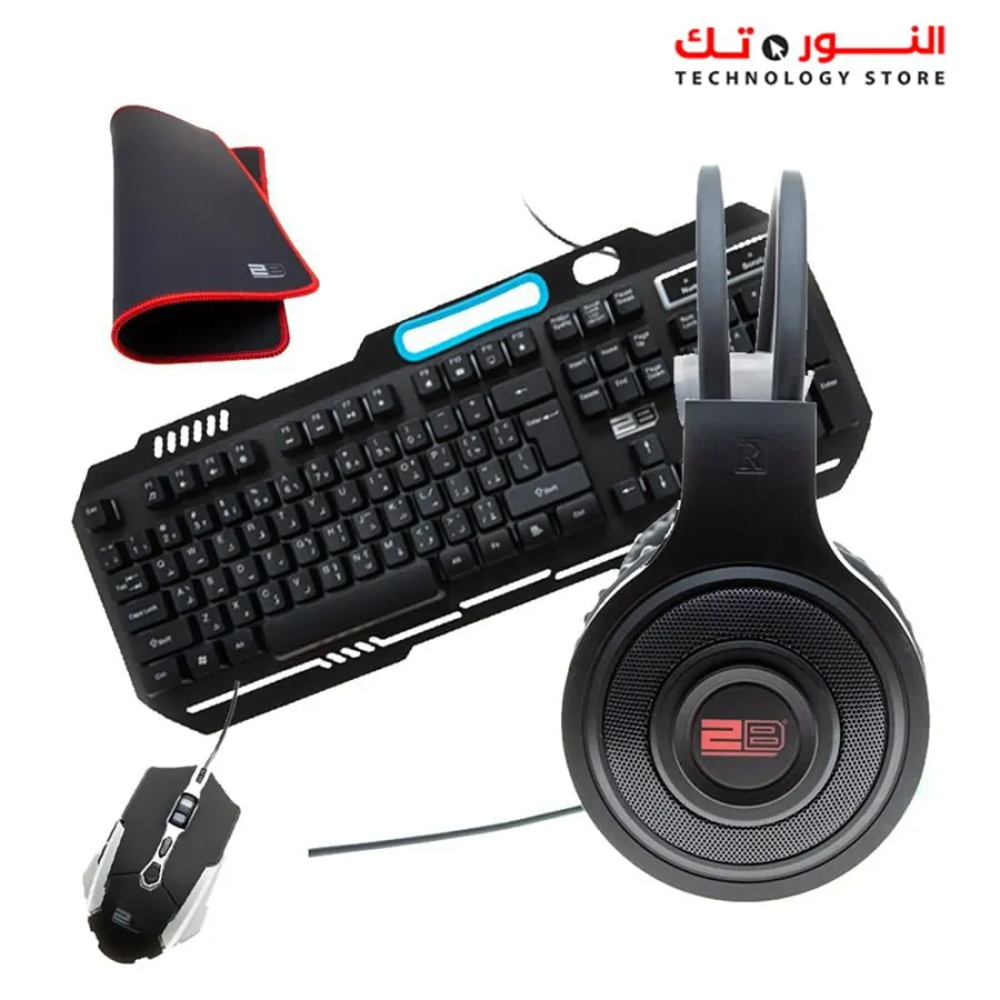 2B (KB344) 4 in 1 Gaming Combo - Wired Metal Back lighting Keyboard - Mouse-Pad - Wired Mouse and Wired Gaming headphone