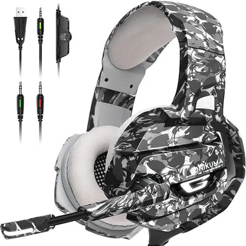 ONIKUMA K5 CAMOUFLAGE Gaming Headset with Mic Noise Canceling Blue LED Light For Mobile PC PS4 Mac Xbox One