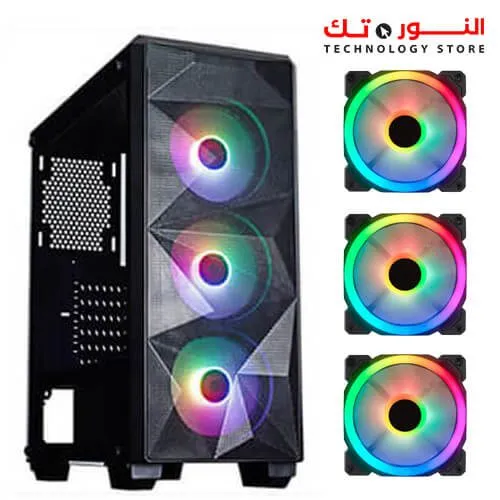 Redragon GC-510 Grindor Side Glass Temp Black + 3 RGB Fans