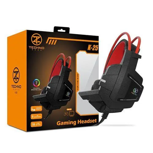 TechnoZone K25 Backlit LED Gaming Headset - Black/Red