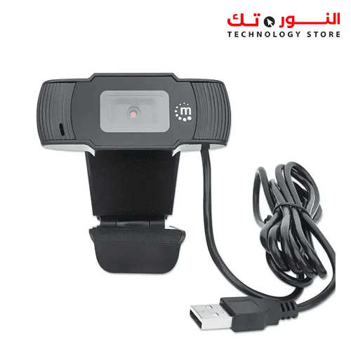 Manhattan USB Webcam Two Megapixels CM198 1080p Full HD USB-A Plug Integrated Microphone Adjustable Clip Base - 462006 - Black