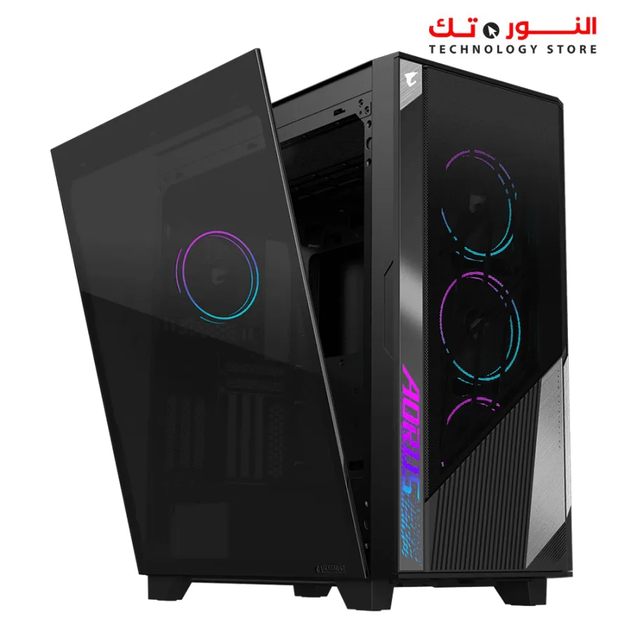 GIGABYTE AORUS C500 Glass - Black Mid Tower PC Gaming Case, Tempered Glass, USB Type-C, 4X ARBG Fans Included