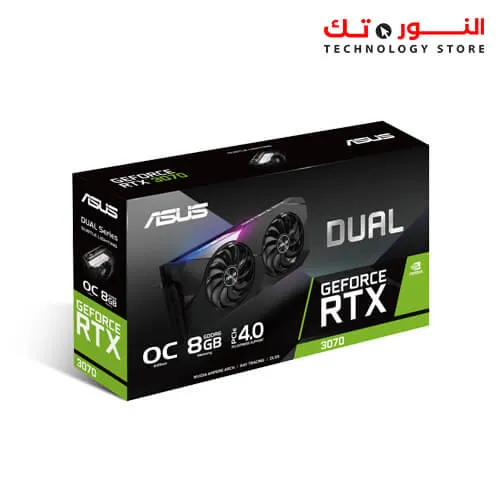 ASUS GeForce RTX™️ DUAL 3070 OC Edition 8GB GDDR6 with two powerful Axial-tech fans for AAA gaming performance and ray tracing.