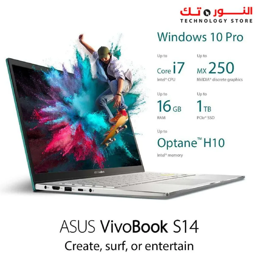 Asus Vivobook S14 S433EQ-AM07GW Intel Core™ i7-1165G7, 16GB DDR4 Ram, 512GB SSD, Nvidia GeForce MX350 2GB GDDR5, 14 Inch - Win 11-Transparent