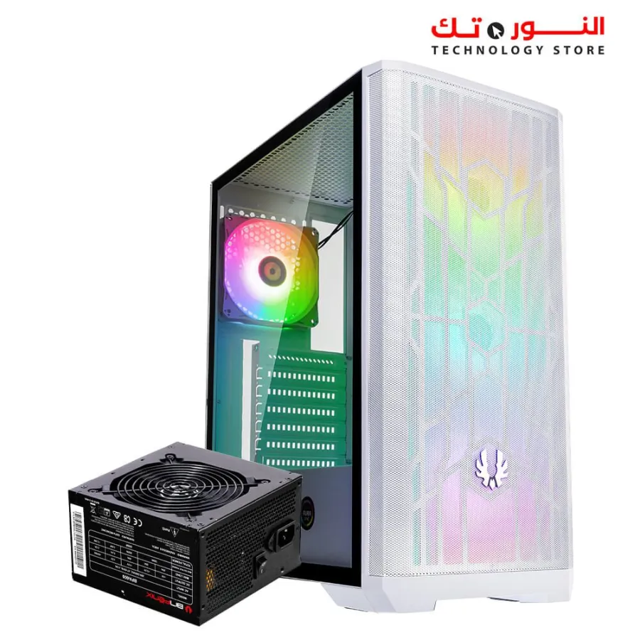 BitFenix Nova Mesh SE TG Mid Tower Case Tempered Glass Window 4F-RGB + Bitfenix BPA 600 600W PSU 80 PLUS PSU - White